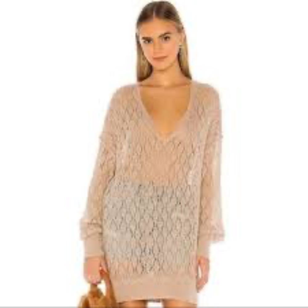 Free People Womens Say Hello Taupe Alpaca Wool Blend Pullover Sweater Tunic XS